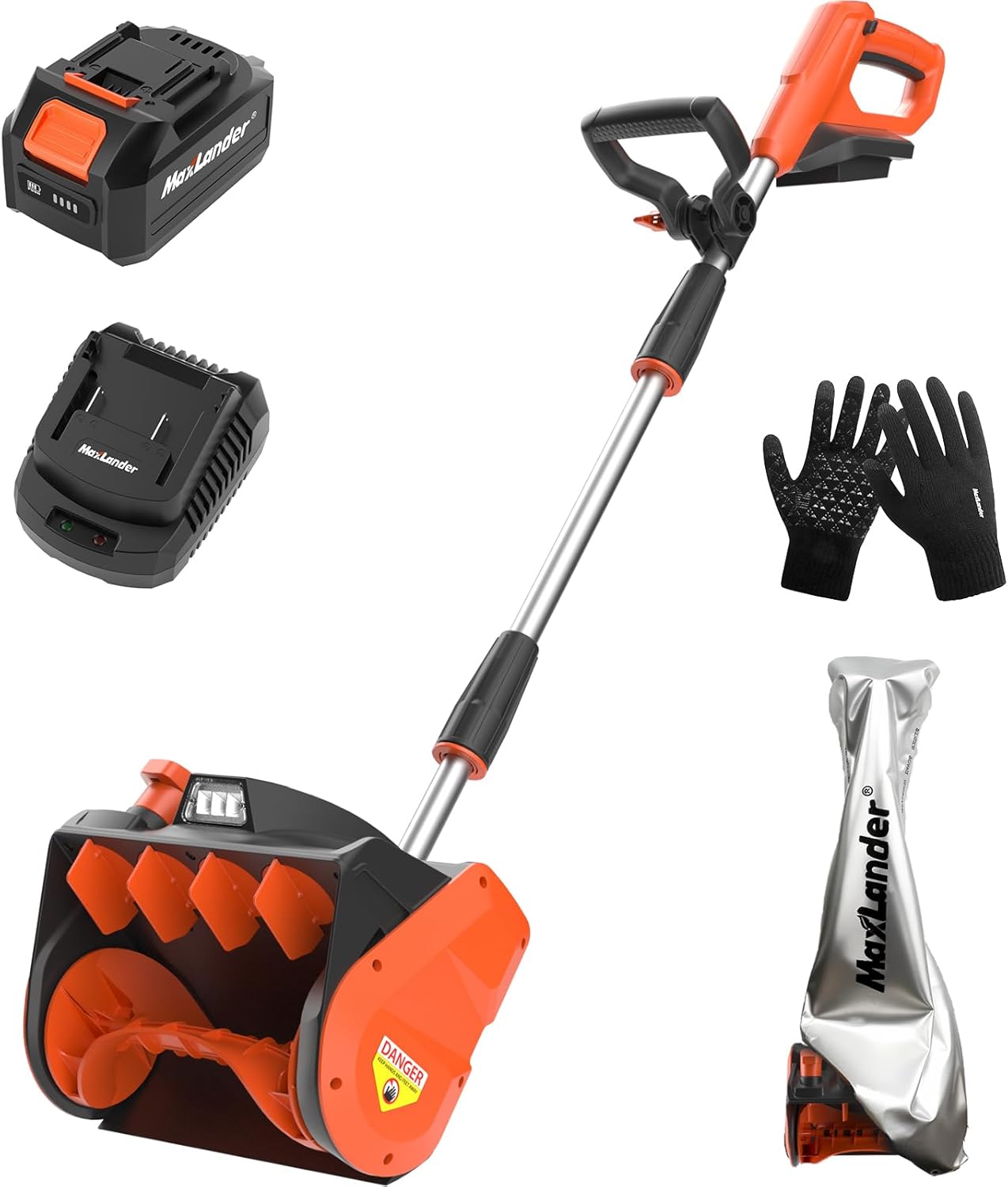 MAXLANDER Cordless Snow Shovel, 20V 12-Inch Electric Snow Shovel with LED Light, Directional Plate & Adjustable Handle, Cordless Snow Blower (4.0Ah Battery, Charger & Cover Included)