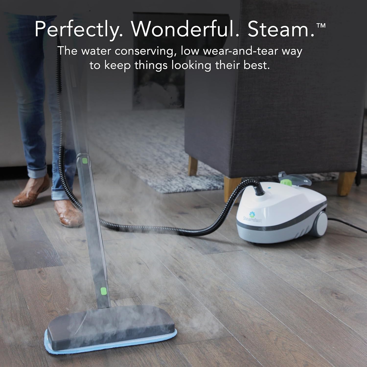 Steamfast SF-370 Canister Cleaner with 15 Accessories-All-Natural, Chemical-Free Pressurized Steam Cleaning for Most Floors, Counters, Appliances, Windows, Autos, and More, 64 inches, White