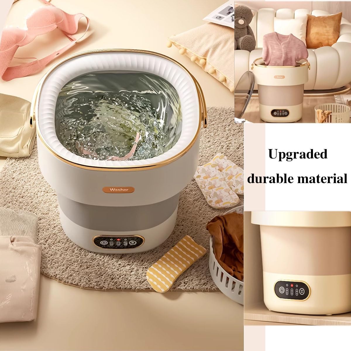 18.5L Portable Washing Machine 2 In 1 Foldable Washing Machine Convenience And Efficiency 12.6 * 12.2 * 13.4in Small Washer For Home Travel & Tiny Spaces(Beige)
