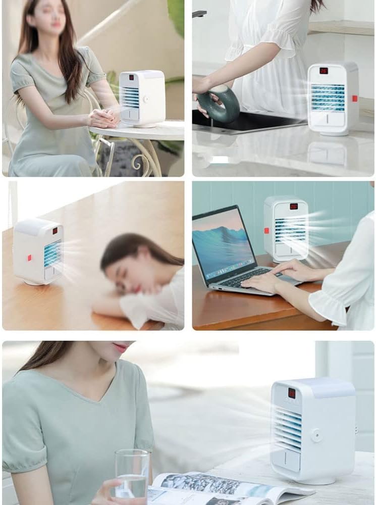 USB Portable Air Conditioners Air Cooler, 3 Wind Speed & 7 LED Light, Cool Mist & 5H Timer Cold, Personal Mini Air Cooling Fan for Room