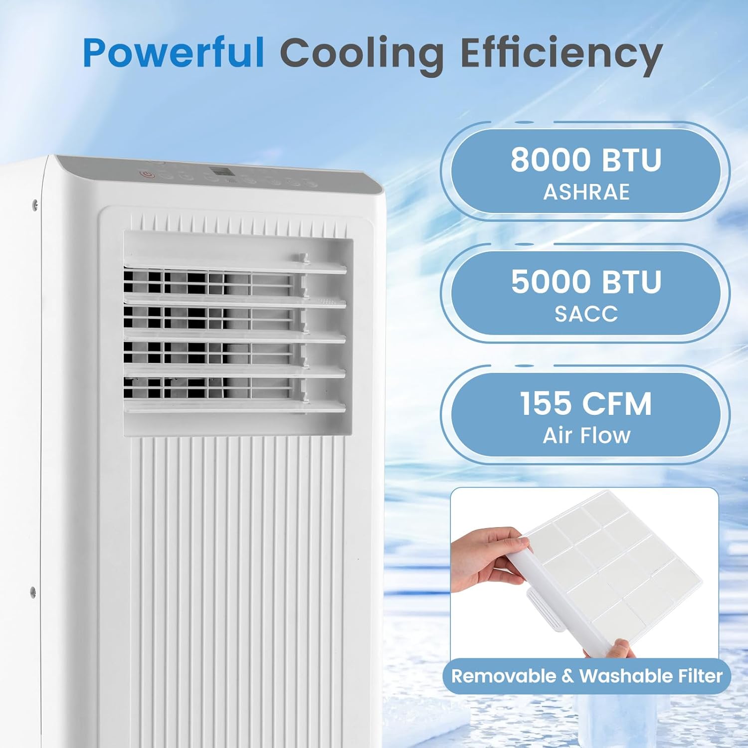 COSTWAY Portable Air Conditioner, 8000 BTU Air Conditioner with Remote Control, Digital Display, Installation Kit, Sleep Mode, 24H Timer, AC Unit for Bedrooms Up to 250 Sq.Ft, White (8000 BTU)