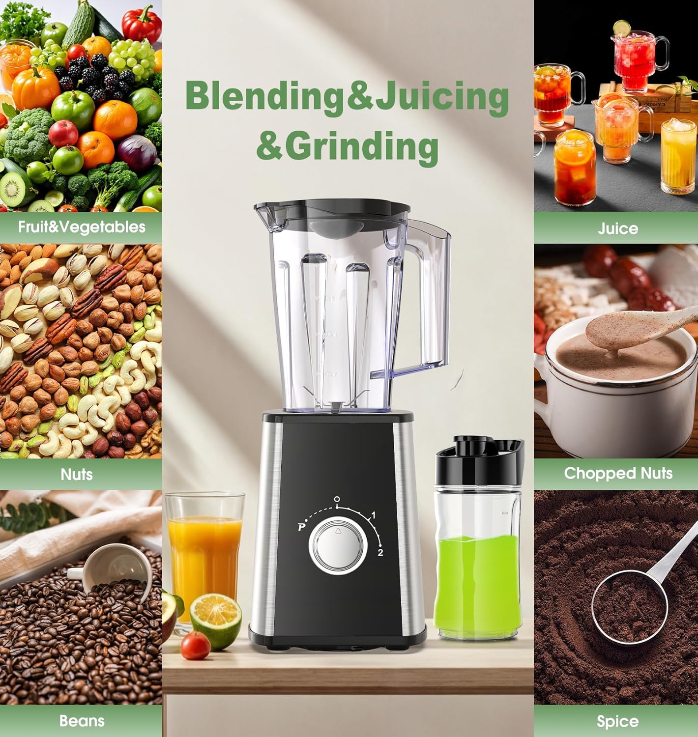 Smoothie Blender, Personal Blenders for Smoothies and Shakes, Smoothies Maker and Coffee Grinder with 2 To-Go Cups, Countertop Blender for Kitchen, BPA Free