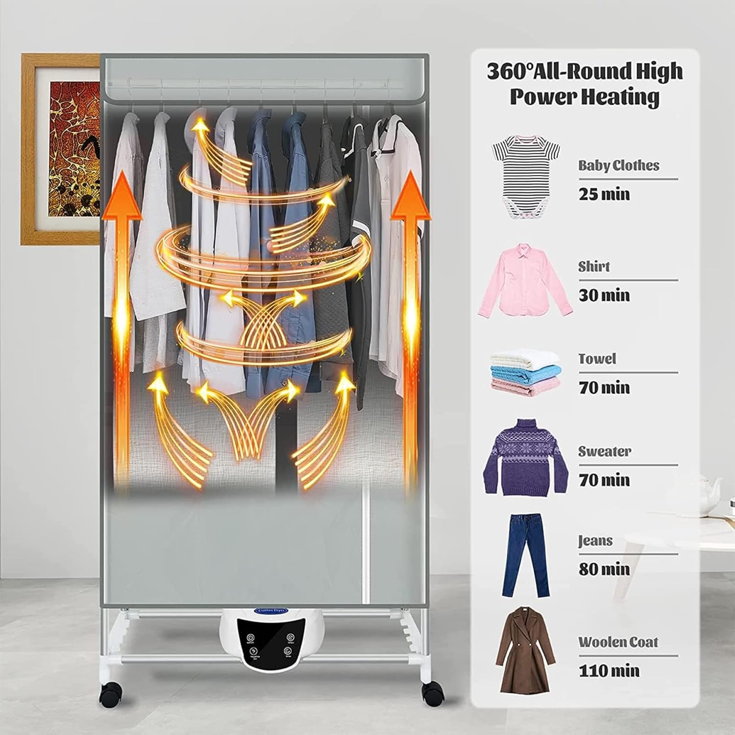 Portable Clothes Dryer, Time Saving Dryers Clothes Indoor, Heated Clothes Airer Electric, for Home, Apartment, Dormitory, Hotel (Color : Blue)