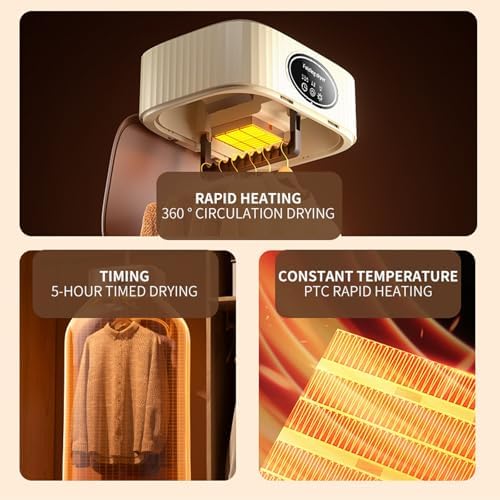 Portable Electric Clothes Dryer, Small Foldable 360° Circulation Drying Rack, Energy-Saving Hanging Dryer for Clothes, Compact Beige Design