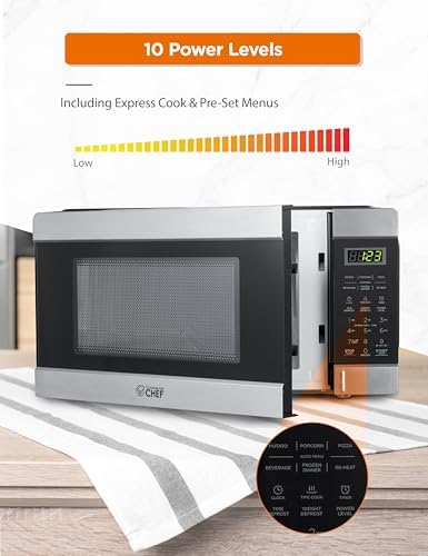 Commercial CHEF Countertop Microwave, 1.1 Cubic Feet, Black With Stainless Steel Trim