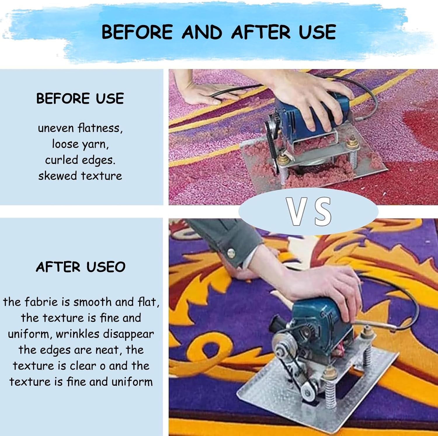 Carpet Flat Shearing Mahcine, 500w Portable Flat Shearing Machine for Carpet Rug, 15000rpm Carpet Cleaning Machines, 3 in Rotating Blade, for Household 110V