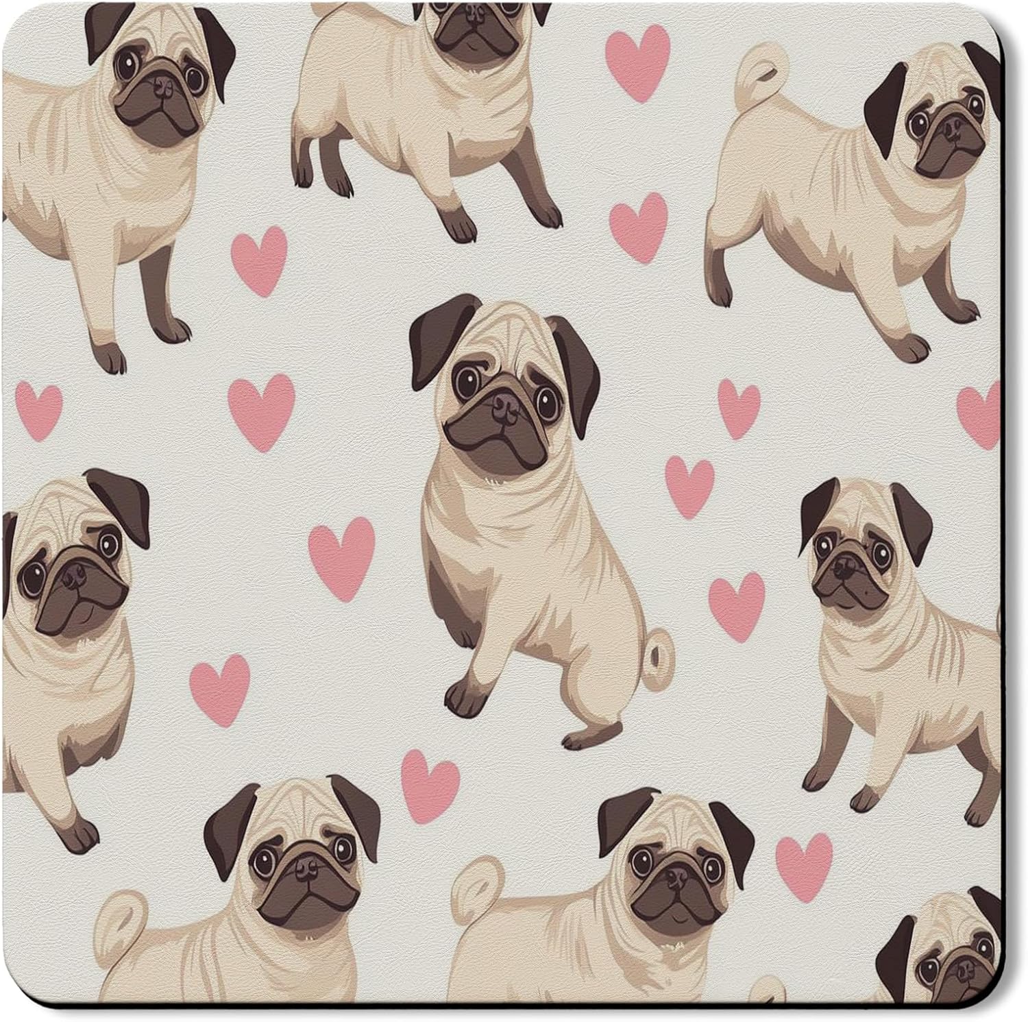 Pug Washer Dryer Top Protector Mat, Cute Pug Patterned Washing Machine Dust Cover, Adorable Dog Print Rubber Anti-slip Waterproof Washer And Dryer Mats for Laundry Room 24x24 Inch