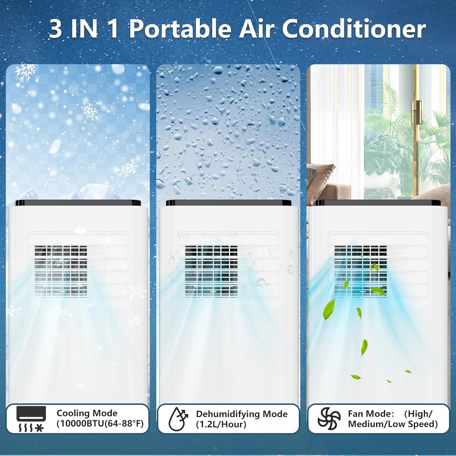 Portable Air Conditioner, 8000BTU Portable Air Conditioners for Room Cooling Up to 350 Sq. Ft, 3-in-1 Remote Control AC with 24-Hour Timer and Window Kit, for Home, Office, Bedroom, White