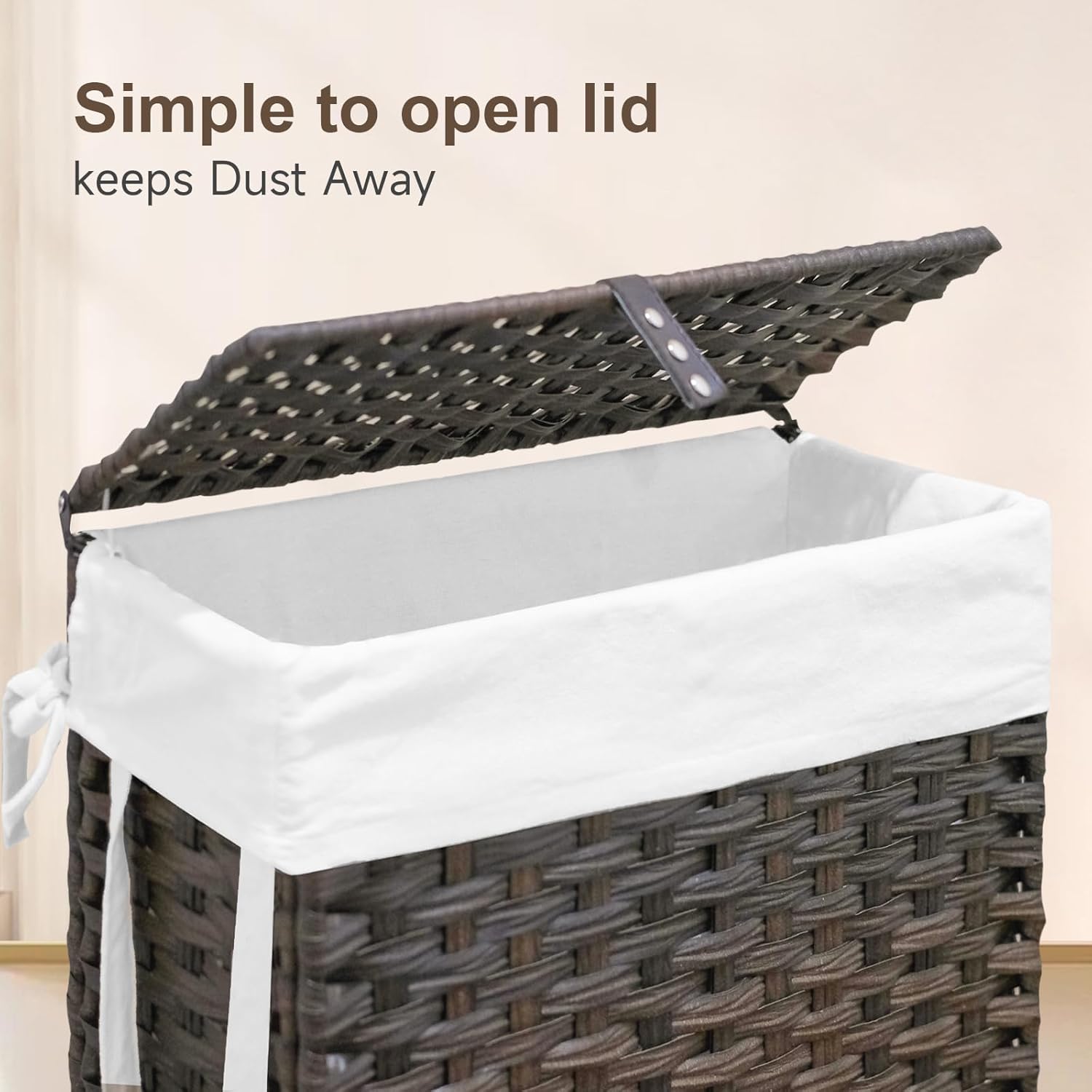 88L Slim Laundry Hamper with Wheels, 23.3 Gallon Rolling Laundry Basket with Lid, Tall and Narrow Laundry Hamper with 2 Removable Liner & 3 Mesh Bags, Laundry Sorter for Bathroom, Brown