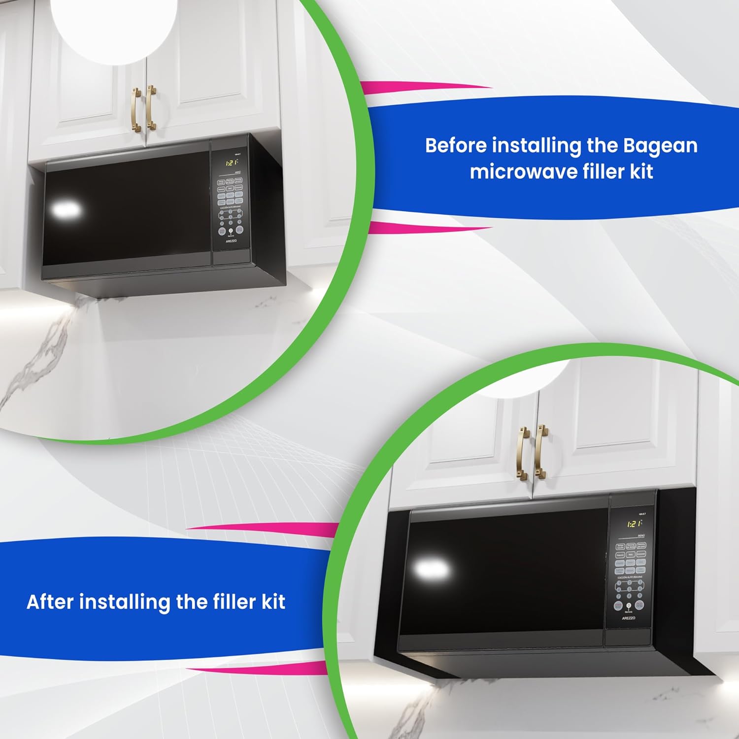 Universal Microwave Trim Kit - Black metal Microwave Filler Kit Fits Most Built In Microwaves- Fills Over the Range Microwave Oven Cabinet Gap - 15.75”D x 10.75”H x 2.95”W