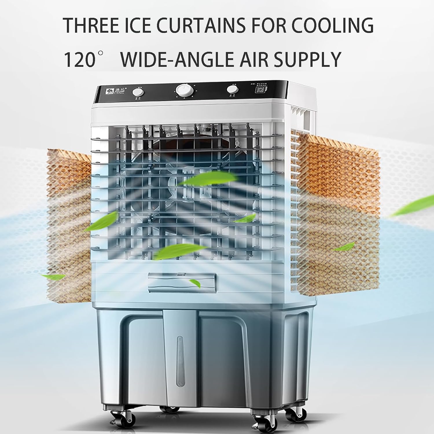 Portable Air Conditioners Portable Evaporative Ai Industrial air Cooler Large Capacity Water Tank 3 Wind Speed Adjustment 120° Free Swing Quiet Operation Gray 20.0in*15.7in*55.1in