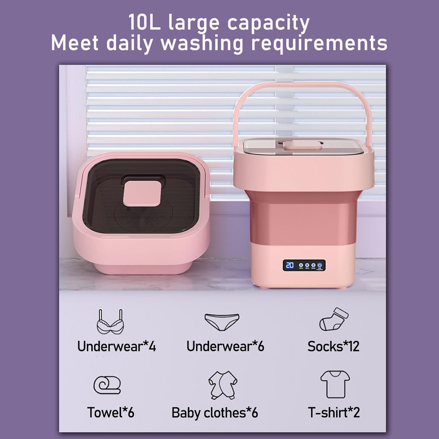 DELURA Portable Washing Machine, 10L Foldable Washer Machine for Apartment, Traveling, Laundry, Camping, Underwear (Color : B)