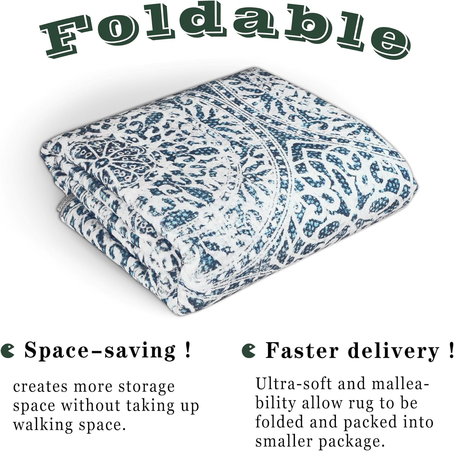 vivorug Runner Rug 2'x8' Machine Washable Non-Slip Runners for Hallways Kitchen Entryway Laundry Room Vintage Medallion Carpet Hallway Runner Blue