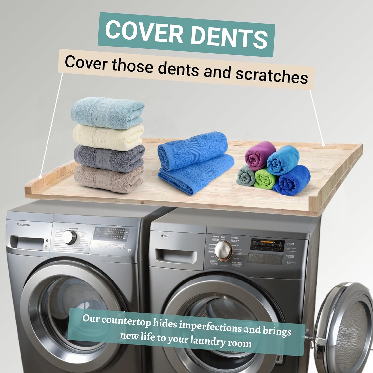 Skywin Washer Dryer Countertop 54 x 30 Inches, Single Real Solid Wood Butcher Block (Unfinished Plain Wood Surface) for One Unit Only (Washer or Dryer), Countertop Over Laundry Machine