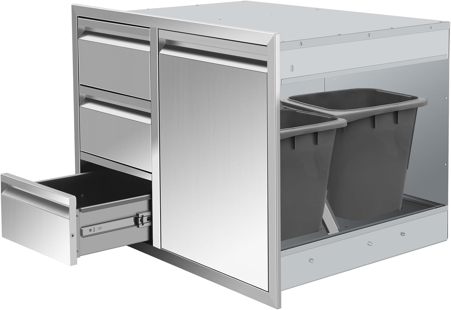 Outdoor Kitchen Drawers Stainless Steel 28W X 20.1H X 19.8D Inch, Flush Mount Triple BBQ Island Drawers with Hidden Handle for Outdoor Kitchens, Patio or Grill Station