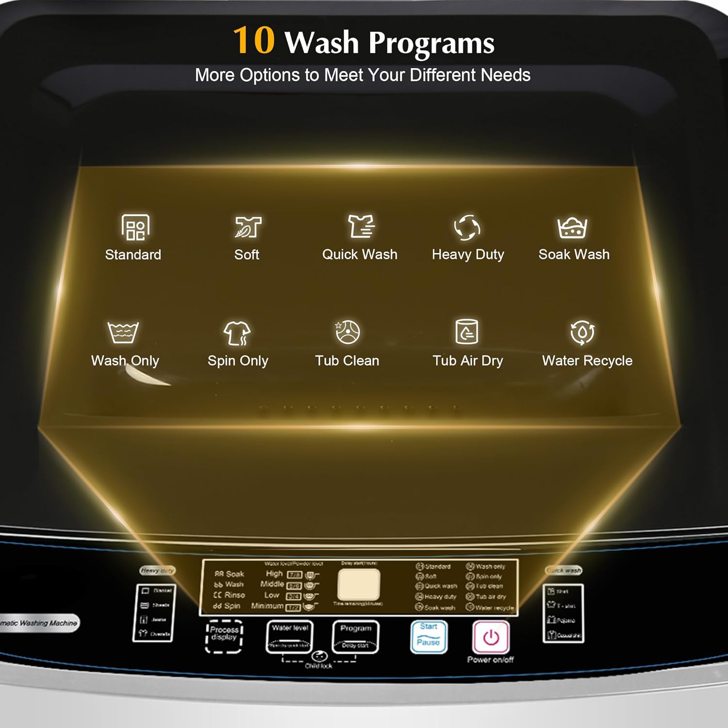 Portable Washing Machine, Full Automatic Portable Washer 17.7lbs Small Washing Machine 10 Wash Programs, 24hr Timer, Drain Hose, Apartment Washer Machines for RV, Dorm, College, Home, Off-White