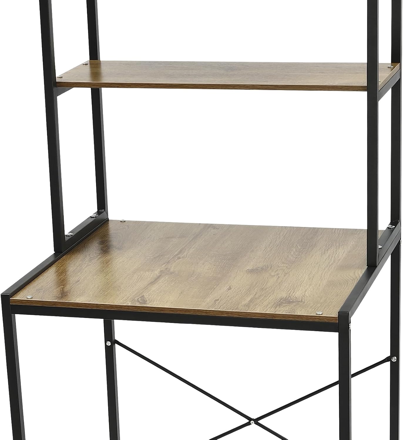 Over Washer Dryer Standing Rack Stand with Adjustable Rubber Feet, Hanging Towels Organizer Laundry Products Storage Shelf for Bathroom Laundry Room Space Saver (Black+Oak)