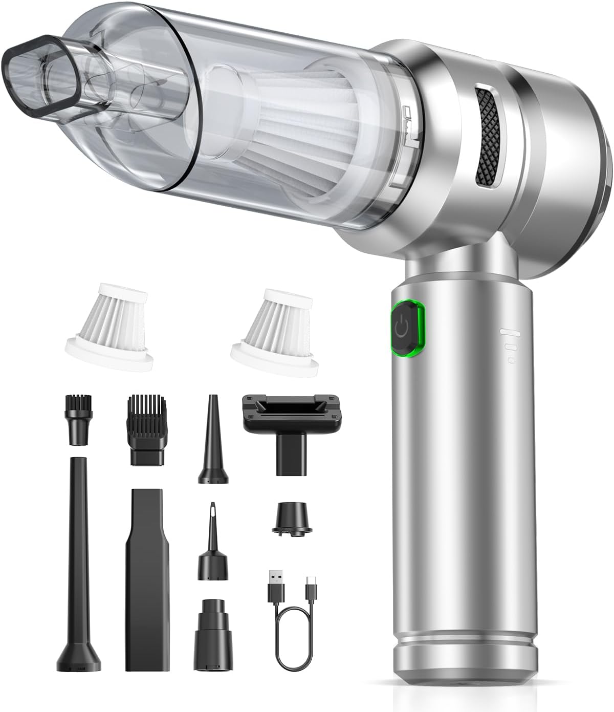 Car Vacuum,3 Suction Modes,Portable Mini Cordless Cleaner with 21000pa Suction Power,Type-C Charge,Handheld Vacuum for Home,Car, Office Desk, Keyboards(Fantasy Silver)