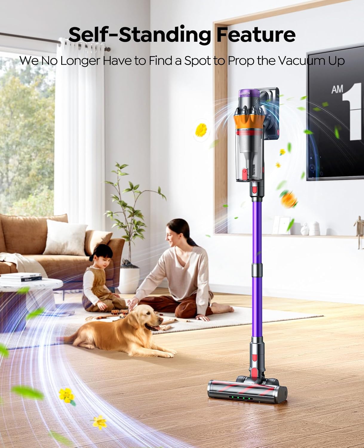 Cordless Vacuum Cleaner, 600W/50KPA/65Mins Vacuum Cleaners for Home, Self-Standing Stick Vacuum with Wall Mount Charging and Auto Mode, Handheld Vacuum for Pet Hair/Carpet/Floor
