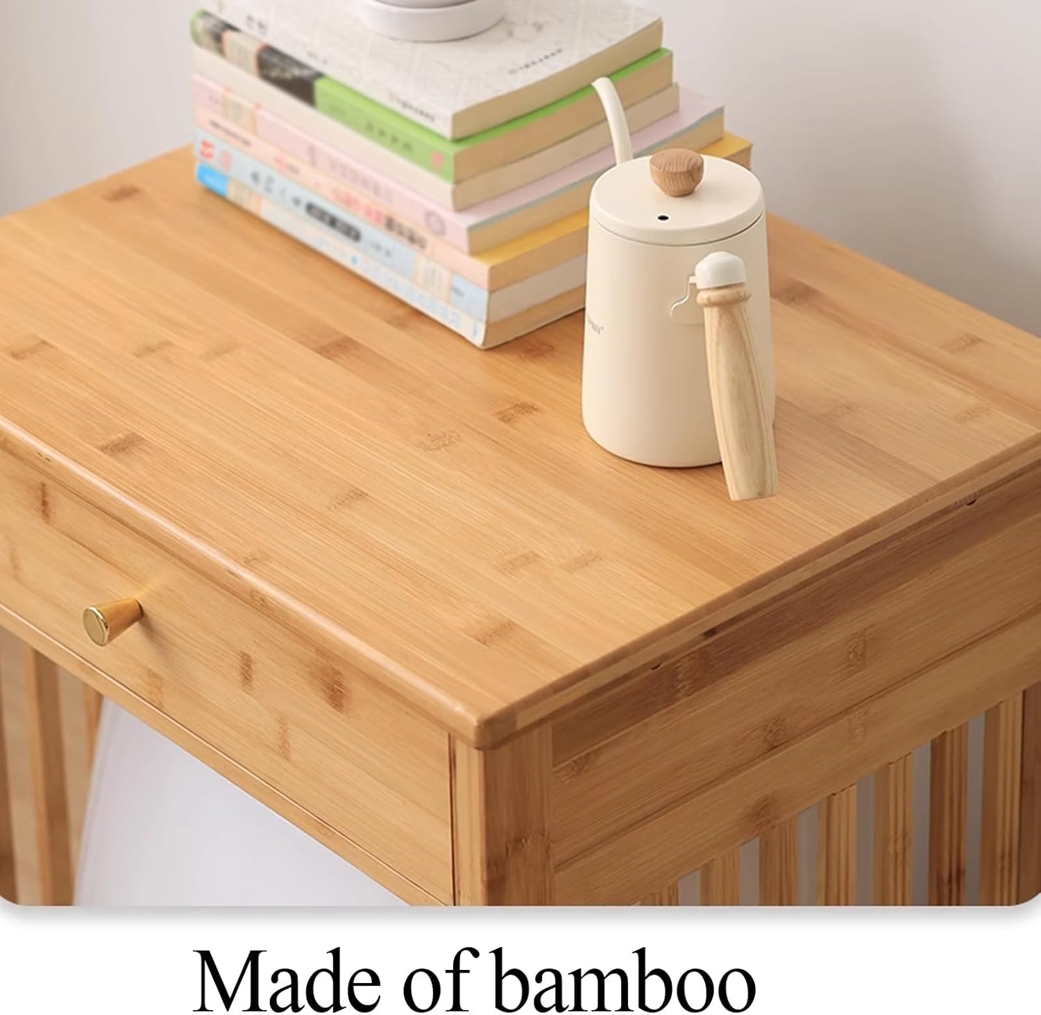 Side Table with Storage Drawers for Self Emptying Robot Vacuum Cleaner, Storage Cabinet with Doors and Shelves for Bathroom End Side Table for Home Office(Natural,Large)