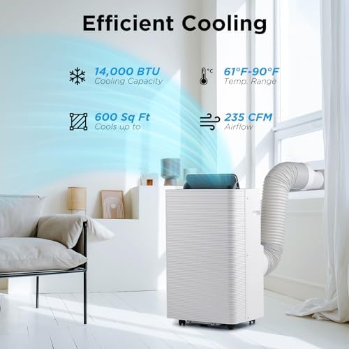 TURBRO Finnmark 14,000 BTU Portable Air Conditioner and Heater, Dehumidifier, 3-Speed Fan, Covers Rooms up to 600 Sq. Ft., Remote and WiFi Control, 7.77 CEER High Efficiency, CSA-Certified