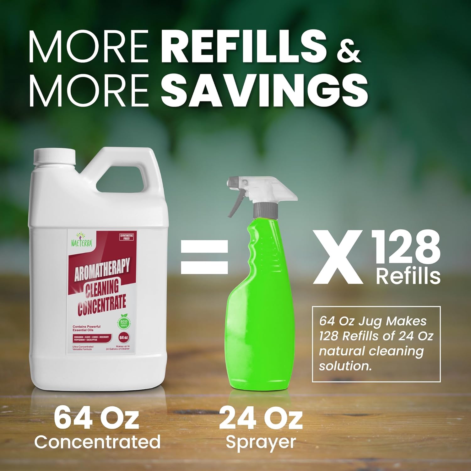 Naeterra Original Aromatherapy Cleaning Concentrate, Plant-Based Household Cleaner 64 oz with Included 10 mL Essential Oil Blend – Clove, Lemon, Cinnamon, Rosemary, Eucalyptus, and Peppermint Oils