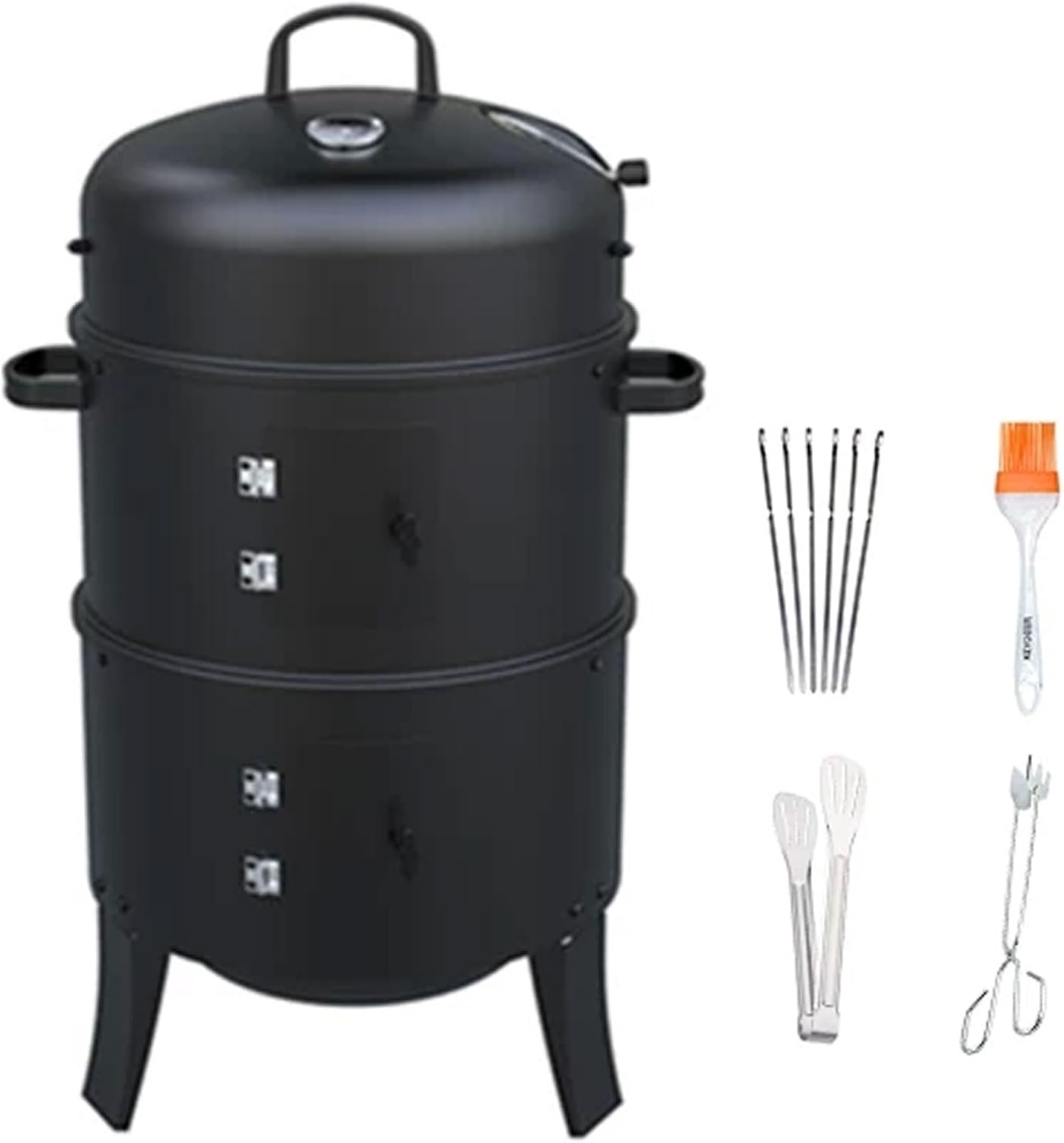 Grill 2-in-1 Small Smoker Includes Thermometer and Adjustable Damper Two Small Doors for Travel Camping Picnic Patio Backyard 51.5 * 81.3CM Portable Charcoal BBQ