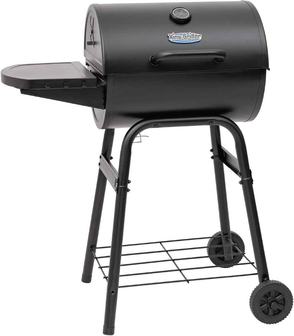 Char-Griller® King-Griller Gambler Charcoal Grill and Smoker with Damper Smoke Control, Cast Iron Grates, and Side Shelf, 315 Cooking Square Inches in Black, Model E1416
