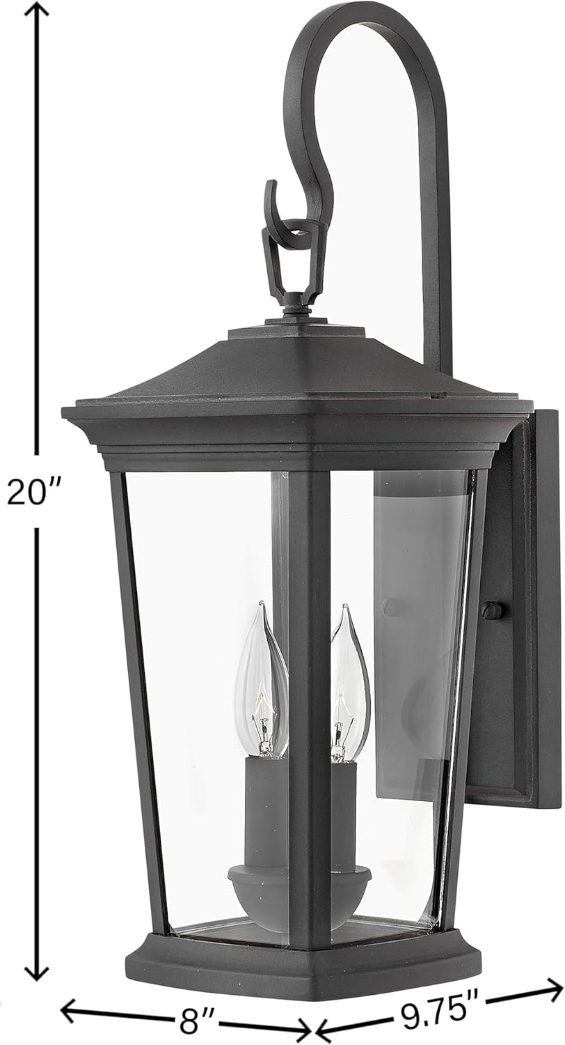 Hinkley Bromley Medium LED Wall Mount Lantern, Museum Black, 120V – Add Security to Porches, Patios, Exterior Spaces with Durable LED Outdoor Lighting, Includes 2-5w Cand. LED Lamps, 2364MB-LL