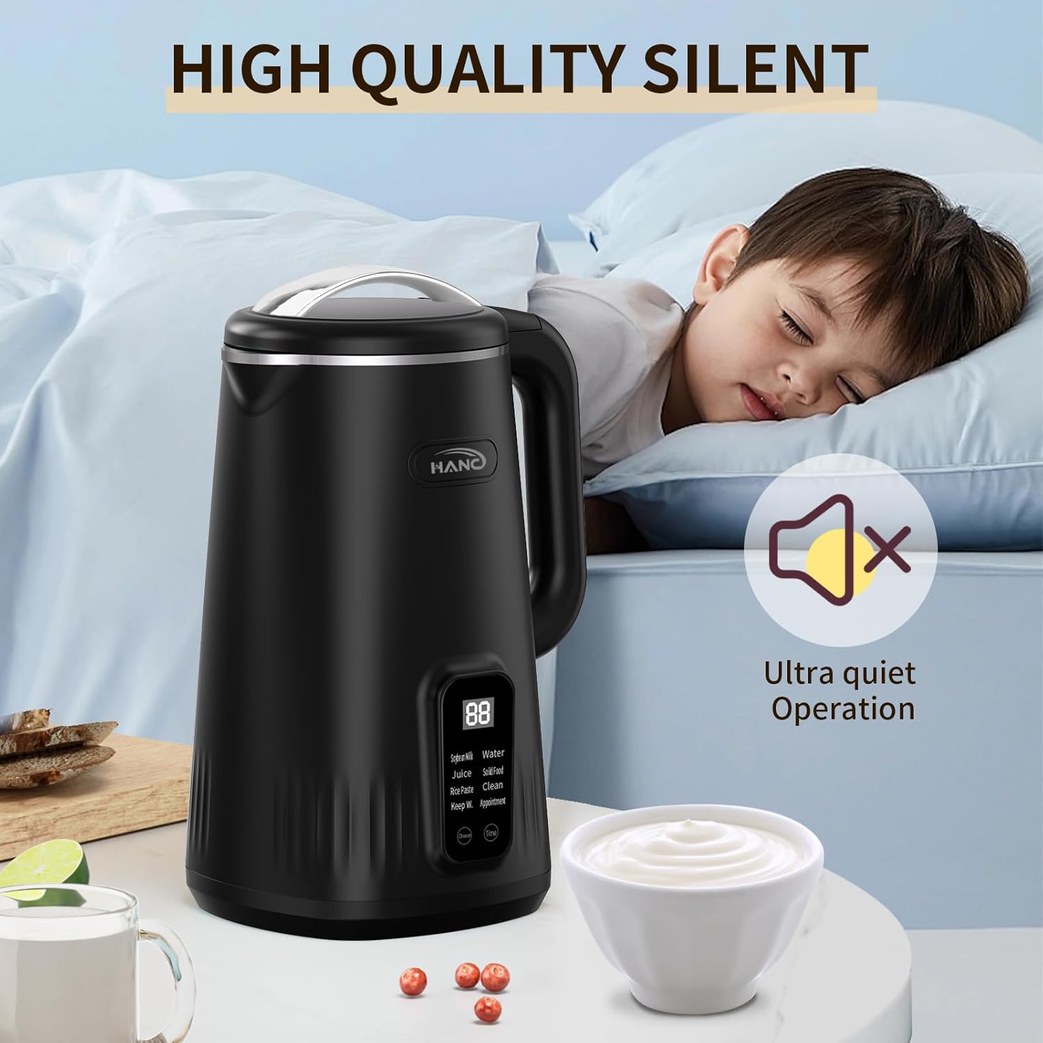 Nut Milk Maker Machine, 28oz 8-in-1 Automatic Silent Soy Milk Maker for Homemade Almond, Oat, Coconut & Plant-Based Drinks with Delay Start/Keep Warm/Self-Cleaning/Boil Water (Black)