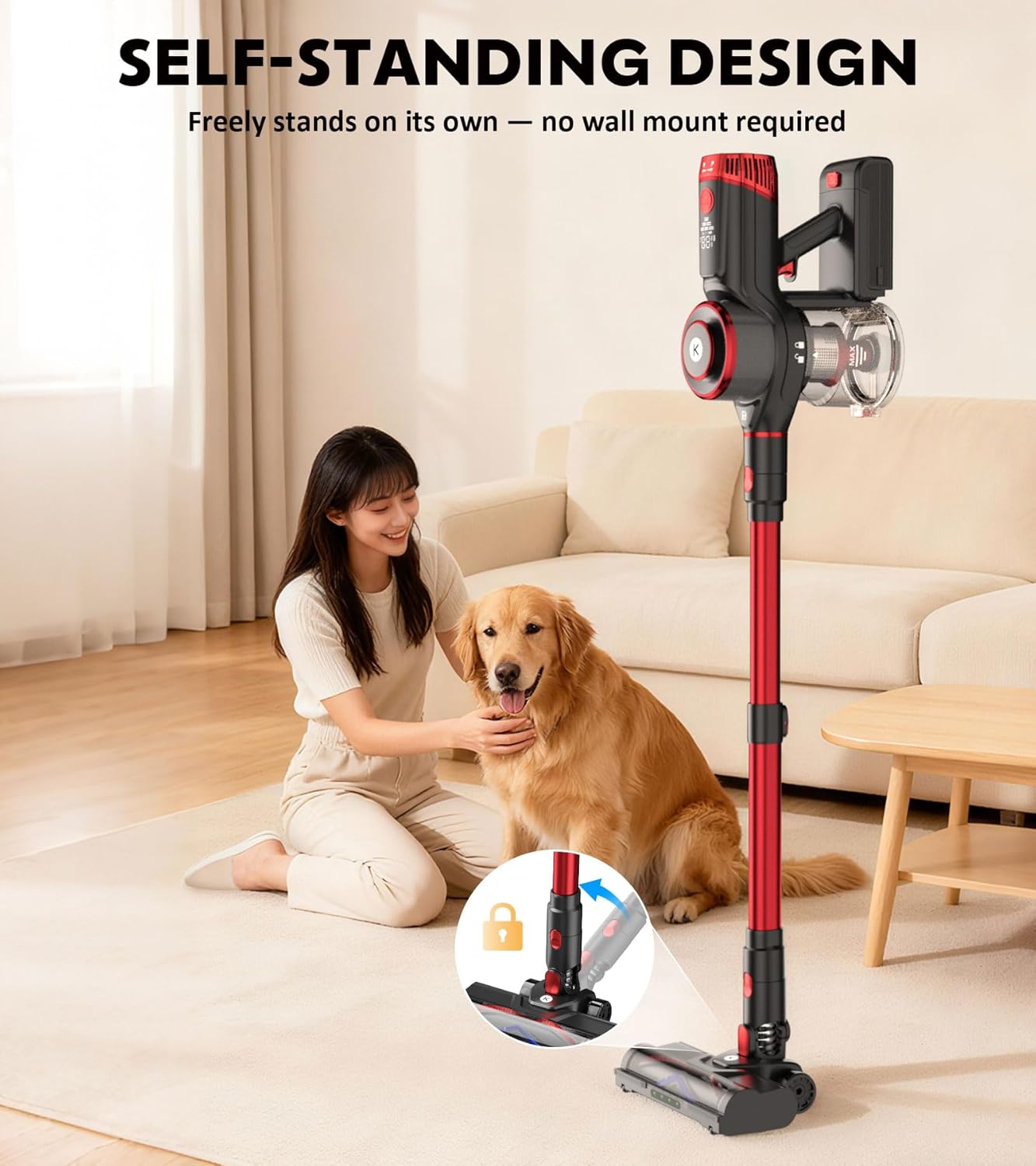 Cordless Vacuum Cleaner, 600W 50KPA Powerful Stick Vacuum with OLED Smart Display, 70Mins Runtime, Self-Standing & 1.8L Dust Cup, Vacuum Cleaners for Home/Hardwood Floor/Carpet/Pet Hair