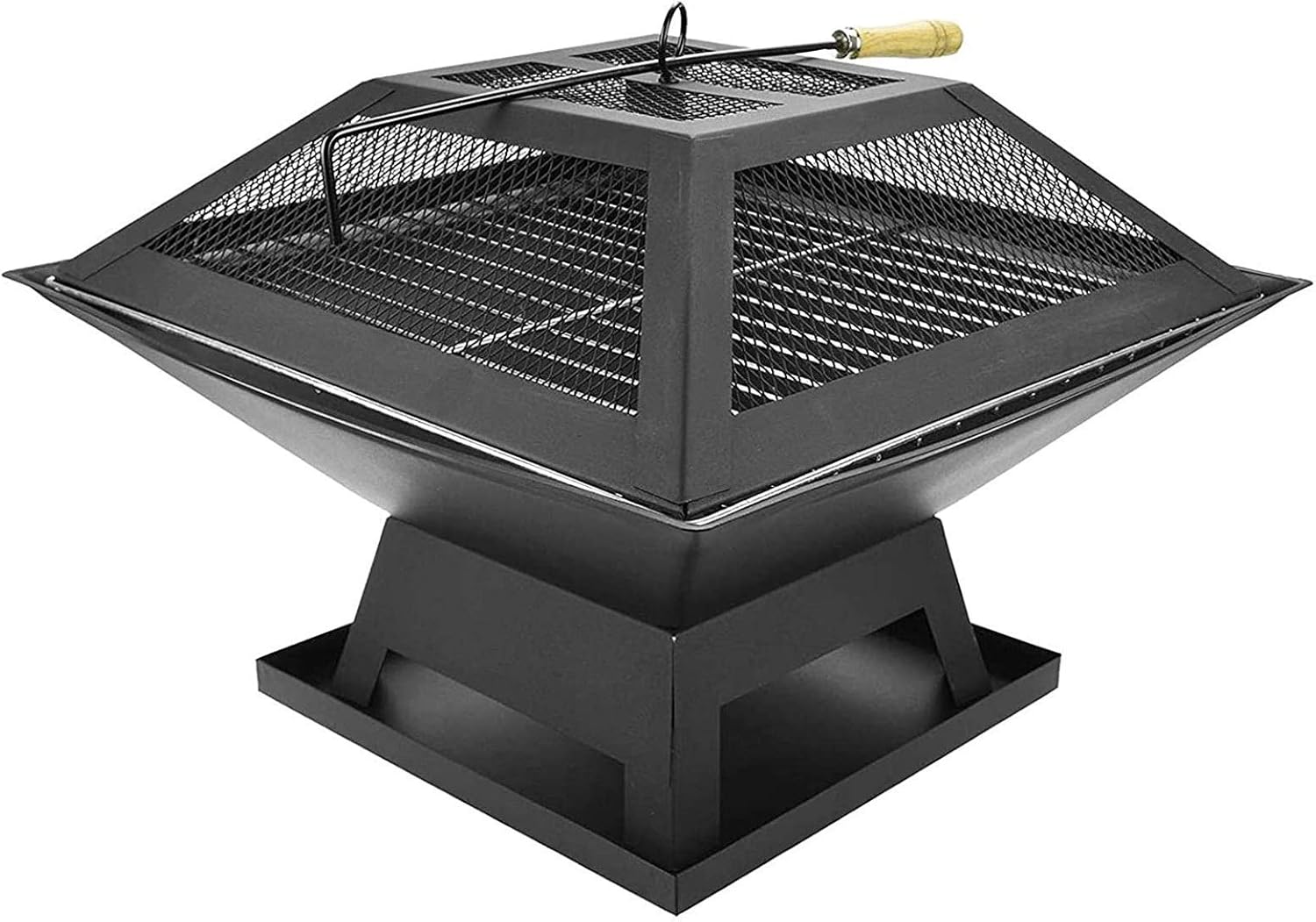 Barbecue Grill Square Outdoor Metal Firepit, with Spark Screen Log Poker and Cover Grill Table, for Backyard Patio Garden Stove Wood Burning Fire Pit