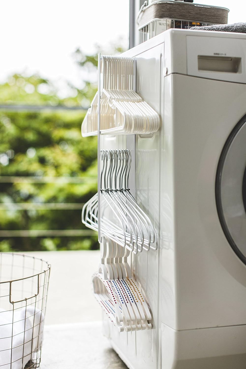 Yamazaki 3623 Magnetic Laundry Hanger Storage Rack, White, Approx. W 2.4 x D 3.3 x H 18.1 inches (6 x 8.5 x 46 cm), Tower, Washing Machine Side, Laundry Hook, Included