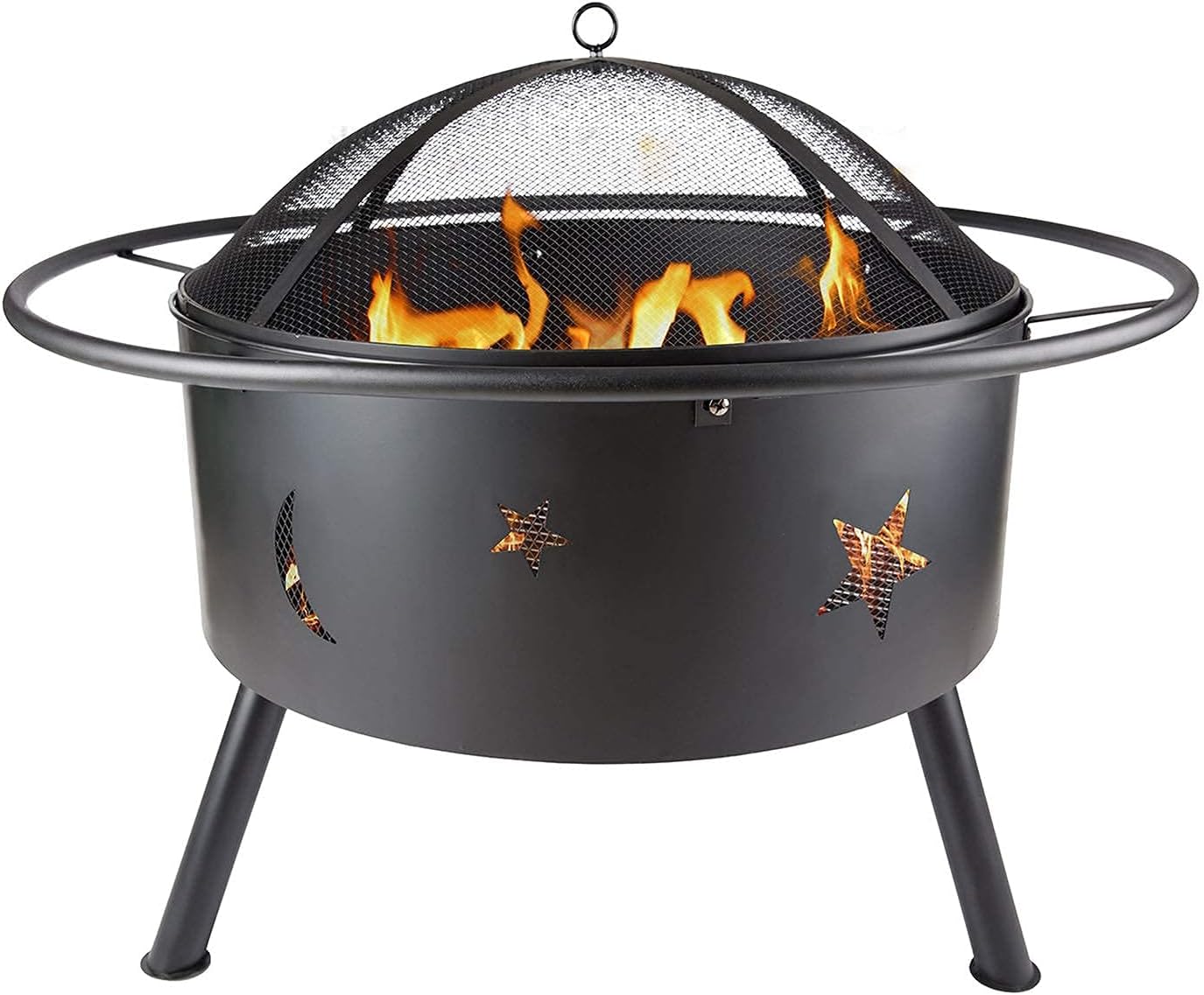 Fire Pit for Outdoor Garden Patio with BBQ Grill Shelf Barbecue Brazier Fire Bowl with Spark Protection Mesh, Extra Includes Poker and Cover