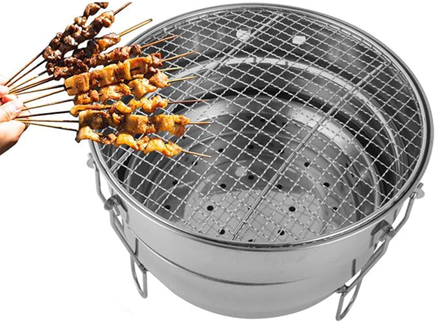 Safety Certification Desktop BBQ Grill Portable Charcoal Barbecues Grill Stainless Steel Barbeque Grill Smoker BBQ Grill Rack Combination Grill-Smokers for Outdoor Cooking/Dining/Picnic