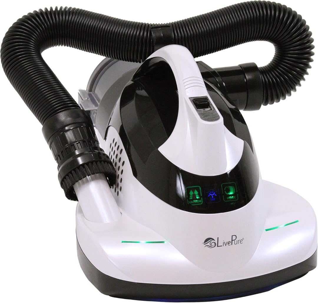 LivePure - Ultramite Handheld HEPA Filter Vacuum & Fabric Sanitizer - Dual Motor Brush, UVC Light, And Anti- Allergen Filter To Remove Dust Mites, Bacteria, Viruses
