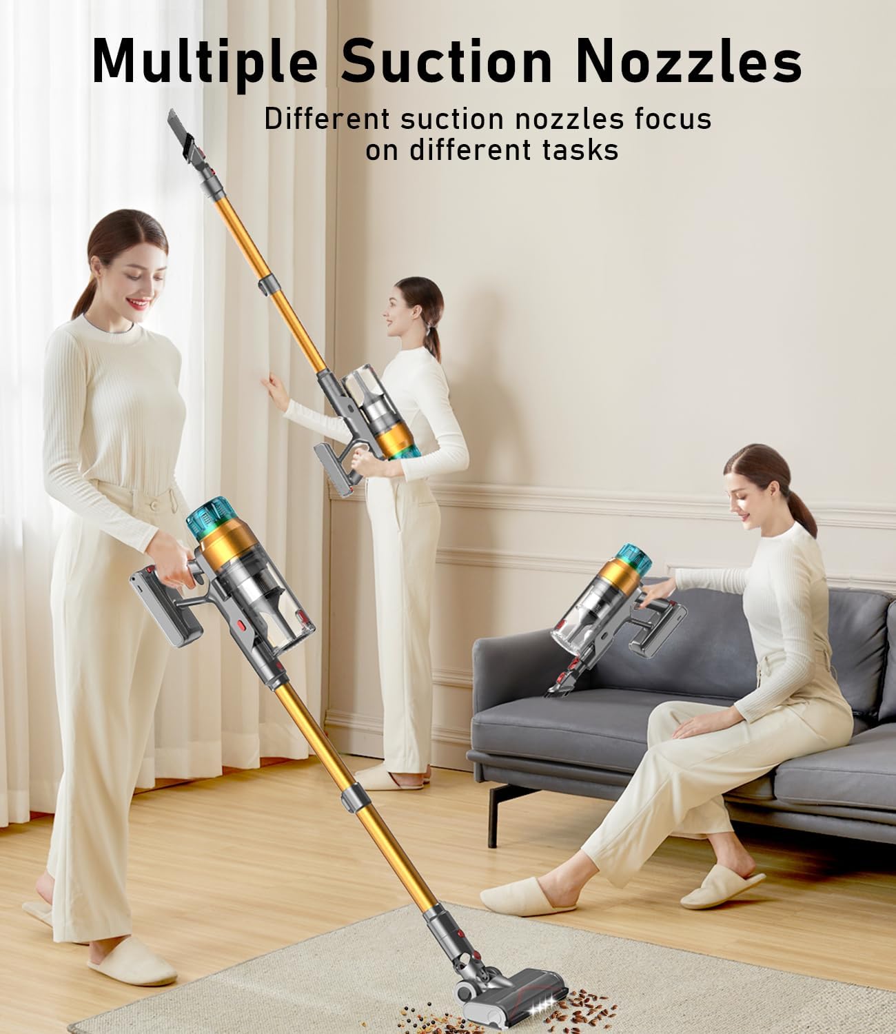 Cordless Vacuum Cleaner 600W 55Kpa Stick Vacuum,Up to 70 Mins, Vacuum Cleaners for Home Rechargeable Wall Mount OLED Color Screen Anti-tangled Vacuum for Car,Hardwood Floor,Carpets,Pet Hair EHBL