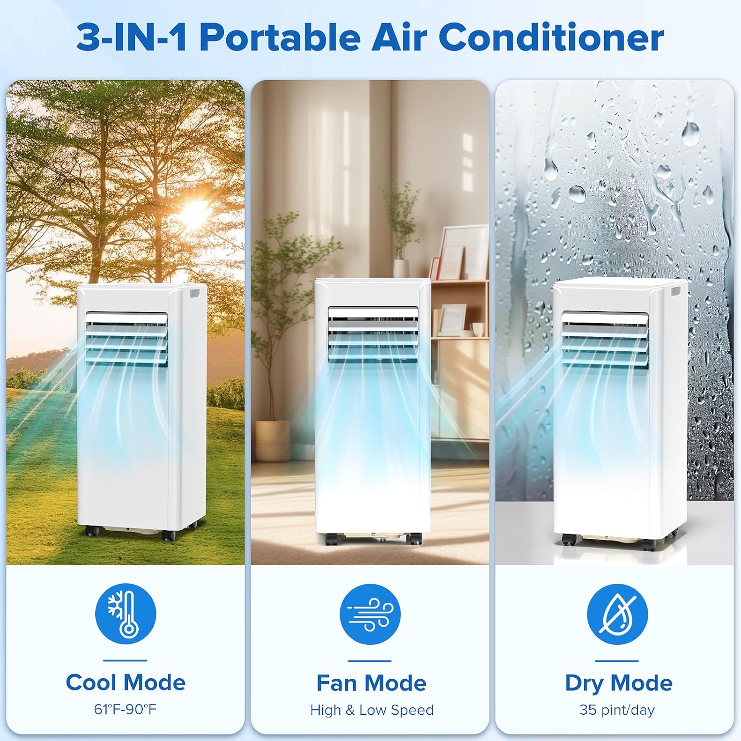 ZAFRO 8000 BTU Portable Air Conditioner Cools up to 350 Sq. Ft., Remote Control, LED Display, 3-in-1 Modes Portable AC Units with Window Kits for Bedroom, Home, Dorm, Office, White