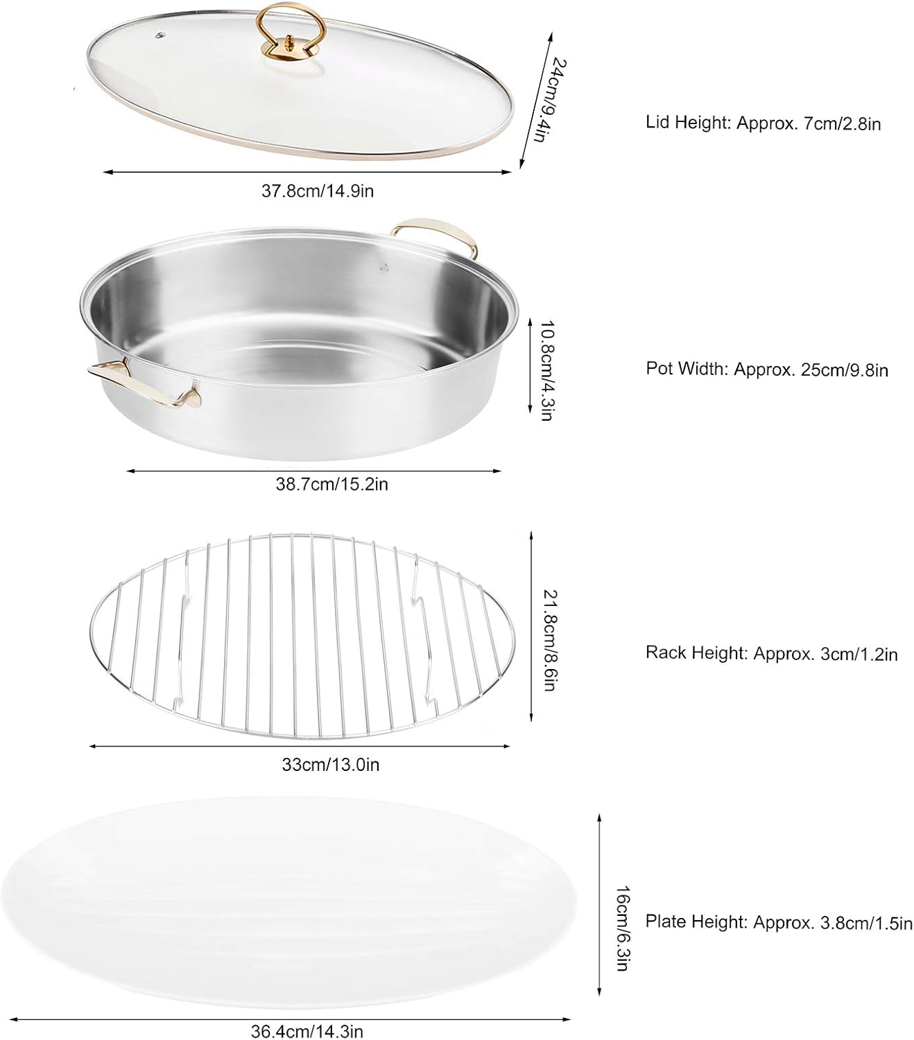Stainless Steel Oval Fish Steamer, Multi Use Cookware with Rack Kitchen Steam Pot and Lid Home Roasting Pan Plate Small Kitchen Appliances Stockpot for Vegetable Steaming Boiling Soup Roast Turkey