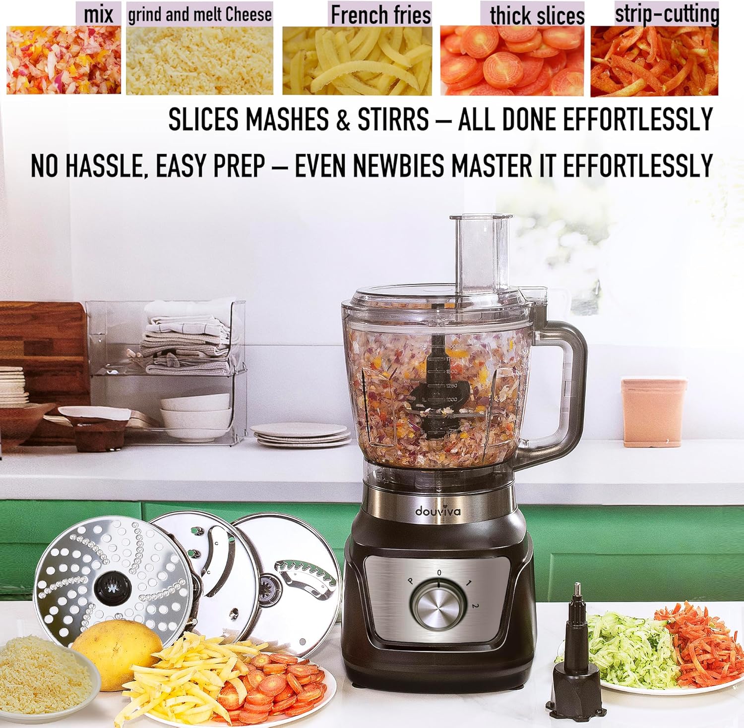 Food Processor Blender Combo,3-1 Countertop Blender with 8-cup Processor Bowl,Grinder,24oz To-Go Lid Cup,1000W Blenders for Kitchen with Smoothies&Shakes, Electric Cheese Grater/Shredding,Dough