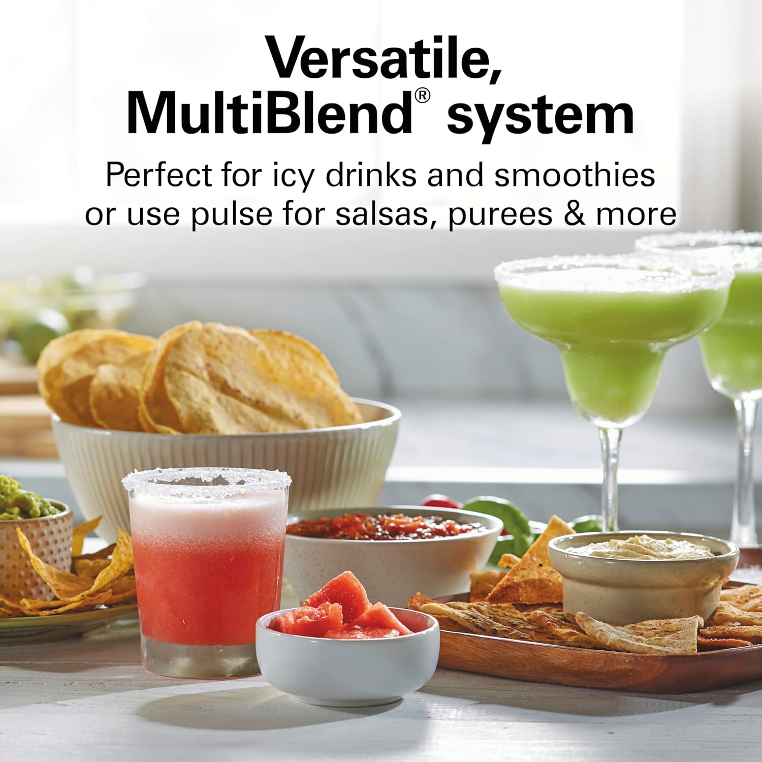 Hamilton Beach MultiBlend Smoothie Blender with 4 Shatterproof BPA Free Jars and Lids; Large 32oz Jar, 8oz Grinder for Nuts & Spices, and 2 Portable Travel Cups, 650 Watts, Black and Stainless (52400)