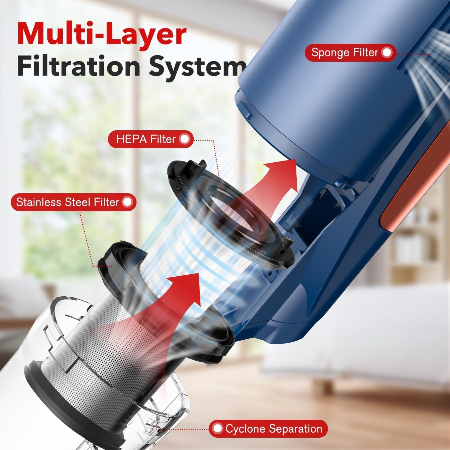 whall Cordless Vacuum Cleaner, Upgraded Strong Suction Brushless Motor Cordless Stick Vacuum Cleaner, Lightweight Handheld Vacuum for Home Pet Hair Carpet Hard Floor, up to 55mins Runtime,Blue