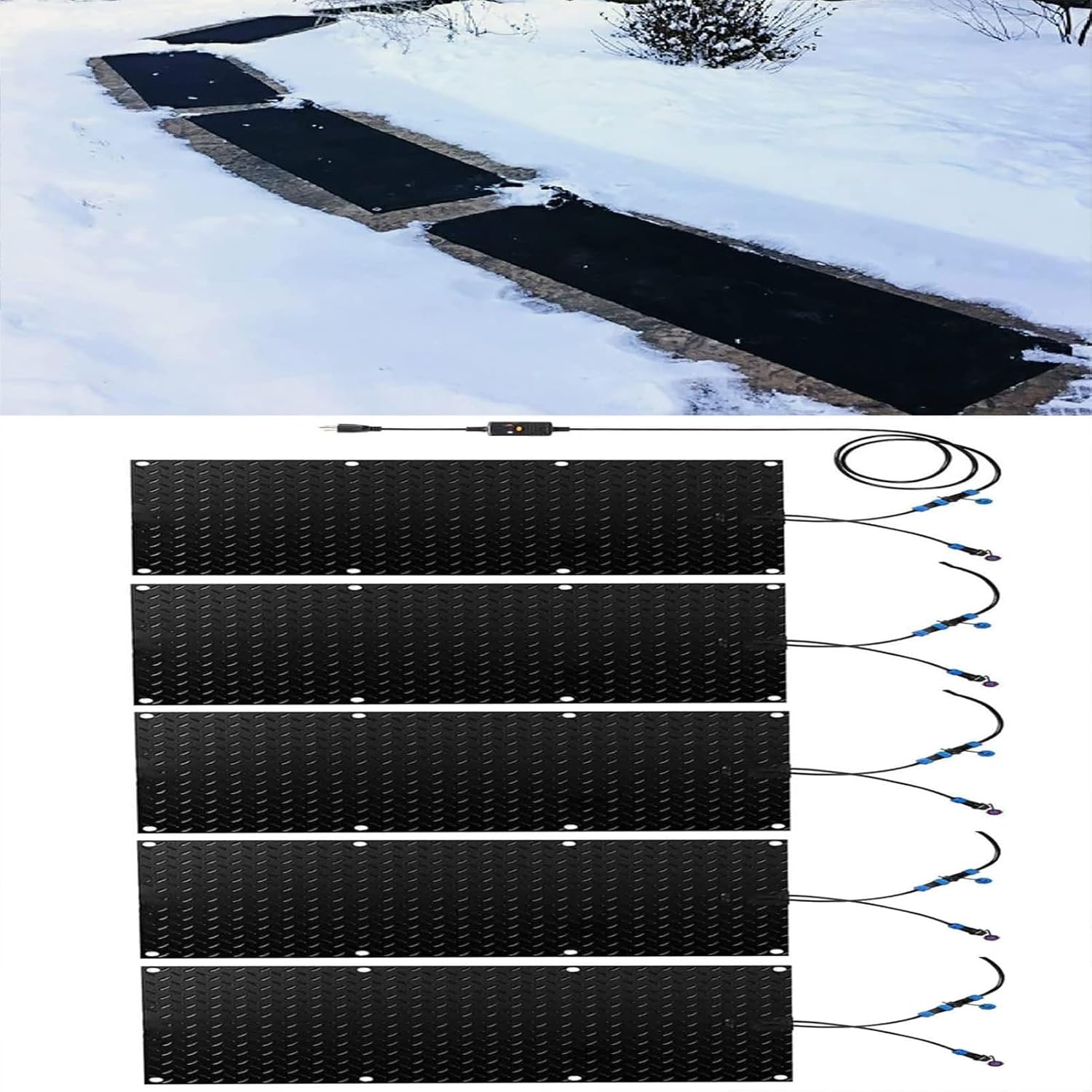 Snow Melting Walkway Mat, 1/2/3/4/5 pcs Melting Mat Slip-Proof Rubber Heated Mat, Heated Snow Melting Mats Driveway Walkway,Electric Snow Melting Mats for Winter Snow Removal(5 Pcs,10x48in/(25
