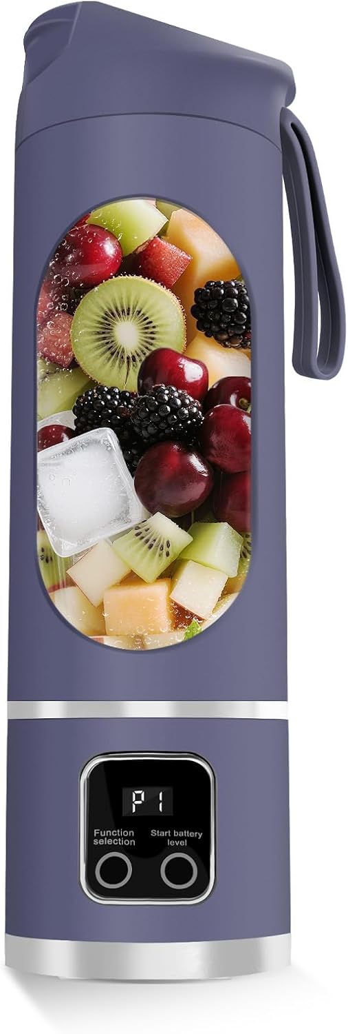Portable Personal Electric Blender，500ML Portable Shakes and Smoothies Blender，12 Blades USB Rechargeable Small Blenders、Mixing、Compact、Convenient and Versatile(Purple)