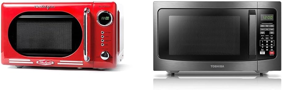 Nostalgia Retro Compact Countertop Microwave Oven - 0.7 Cu. Ft. - 700-Watts with LED Digital Display - Child Lock - Easy Clean Interior - Red & TOSHIBA EM131A5C-BS Countertop Microwave Ovens 1.2 Cu Ft