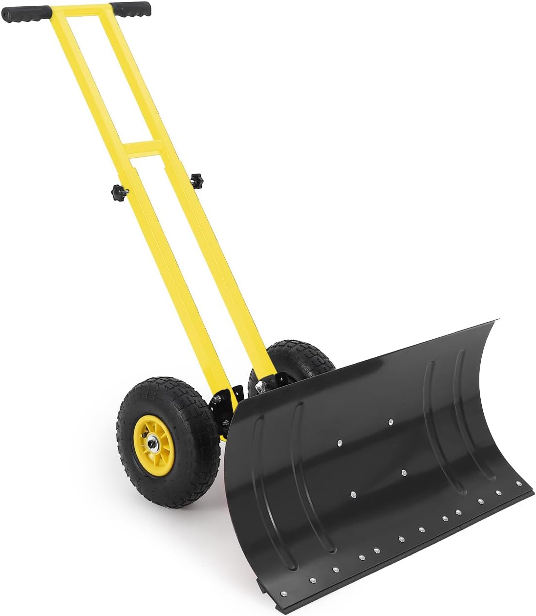 Snow Shovel with Wheels, 5-Position Angled Blade & Rubber Wheels, Heavy-Duty Back Saver Steel Snow Plow for Driveways, Sidewalks & Doorways, Double Rod, 29