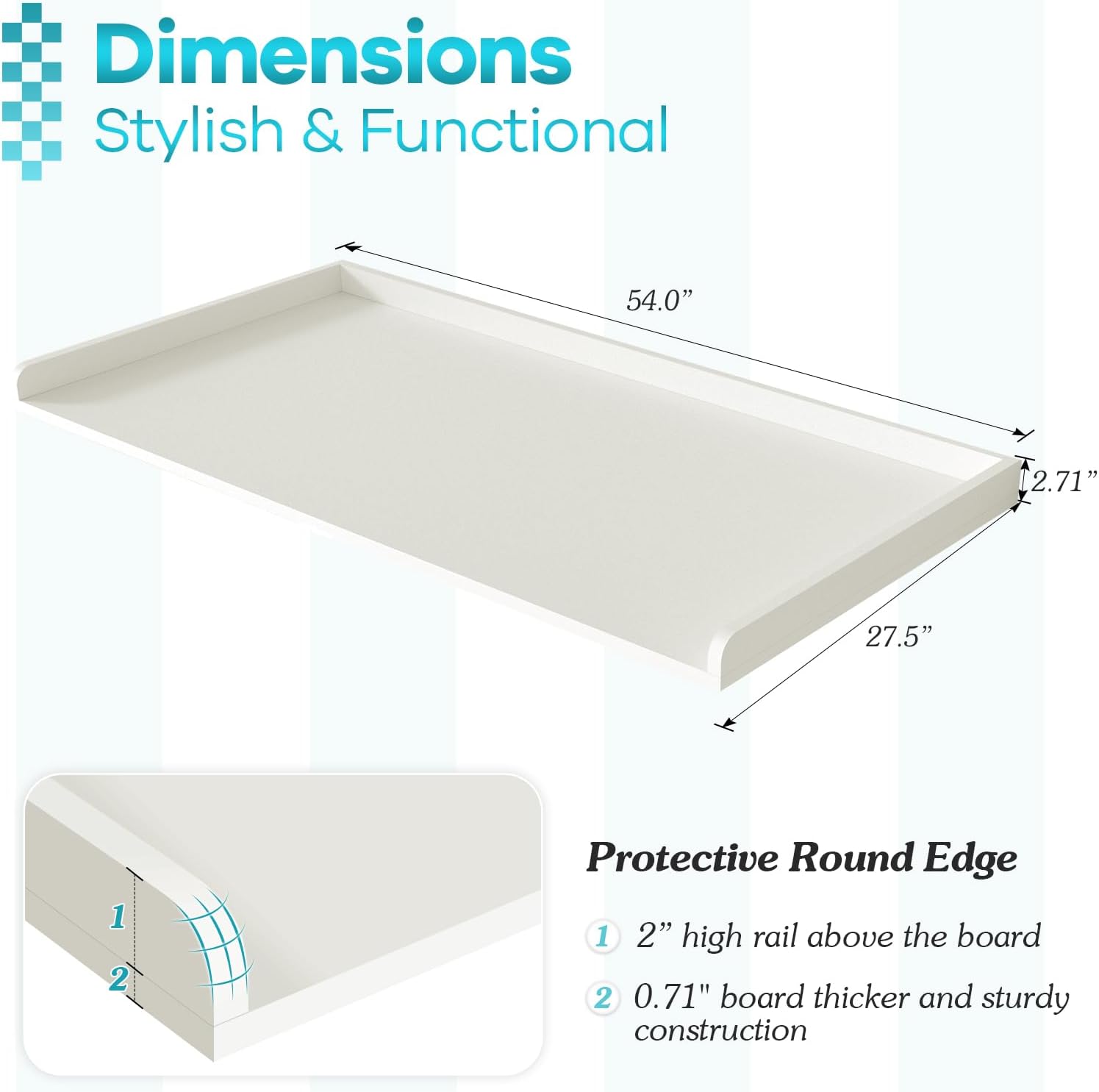 Kaboon Washer Dryer Countertop, Melamine Countertop with Edge Rails - 27.5