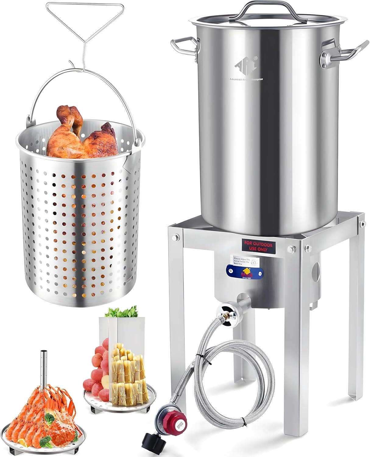 ARC 32QT Turkey Fryer Stainless Steel Stock Pot & Stainless Steel Propane Burner Outdoor Deep Fryer, Crawfish Boiler with Basket