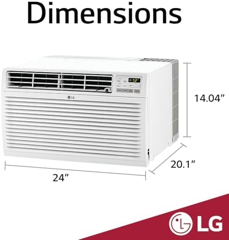 LG 9,800 BTU Through the Wall Air Conditioner with Supplemental Heat, 230V, AC Wall Unit for Rooms up to 440 Sq.Ft. (18' x 25' Room Size), Perfect for Bedroom, AC with Remote and Auto-Restart, White