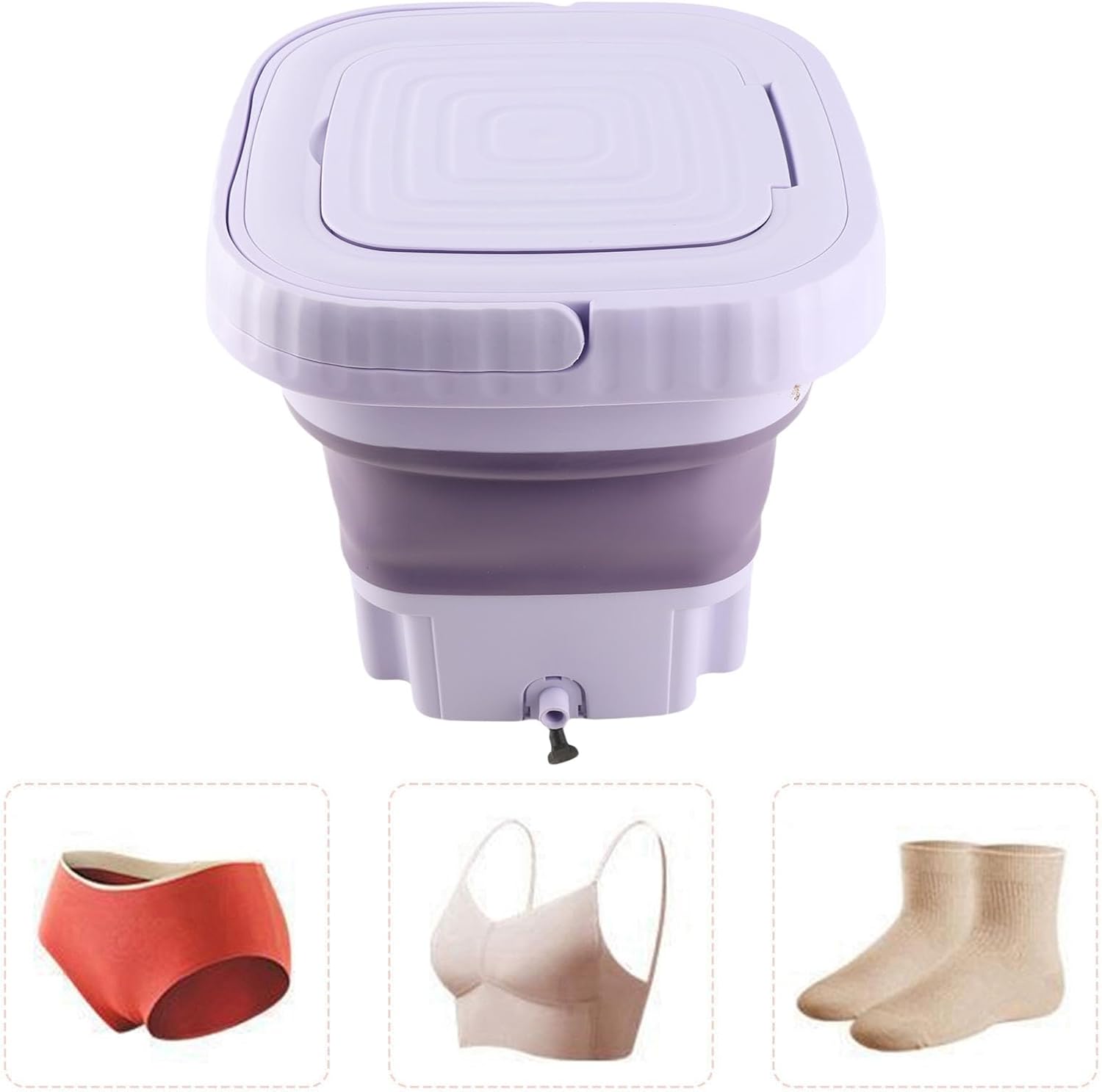 gernie Portable Washing Machine, 11L Large Capacity Automatic Mini Bucket Washer for Underwear Socks Baby Clothes, Foldable Washer with Drainage Pipe for RV Travel Apartment Dorm Hotel